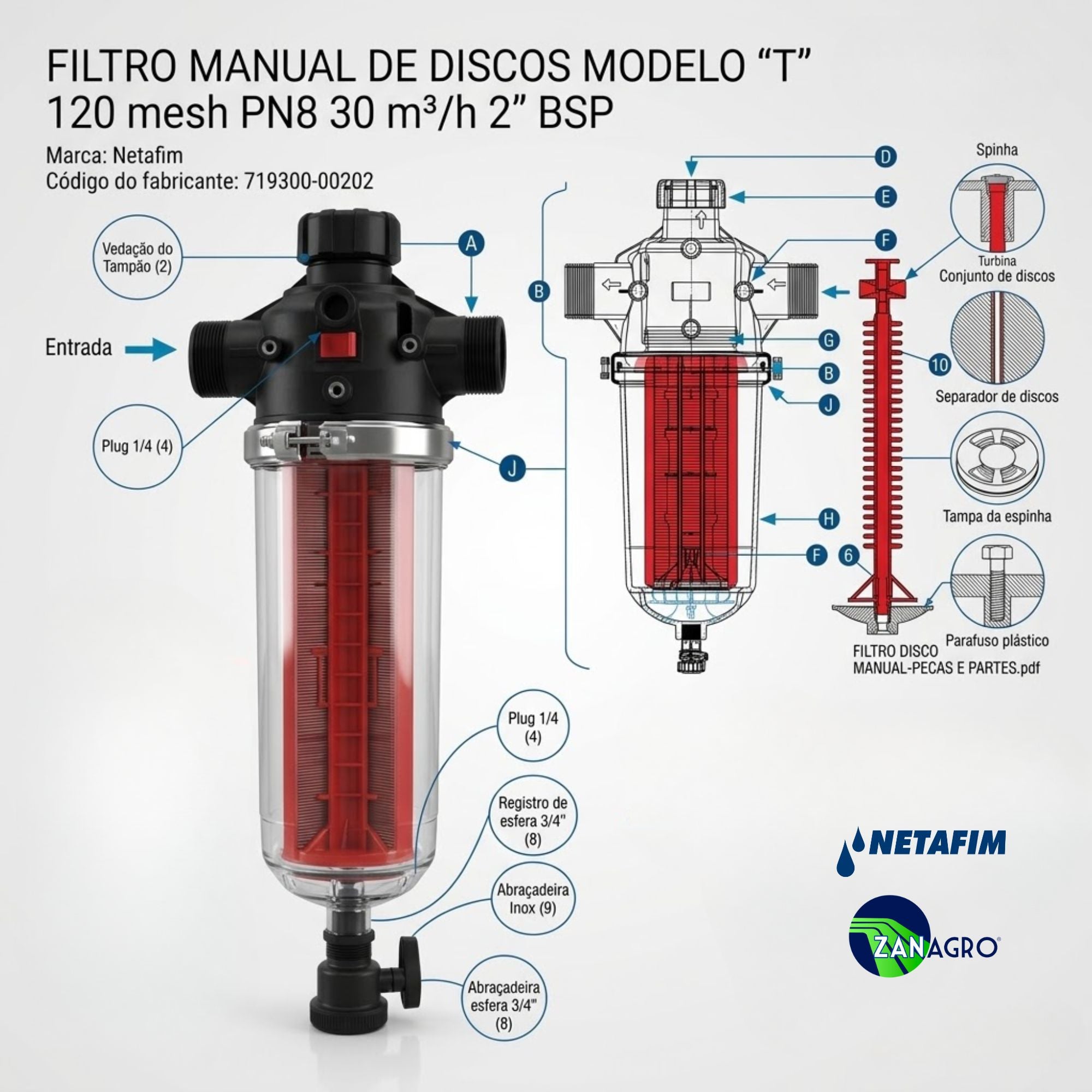 Filtro de Disco 2" Modelo T 120 Mesh 30m³/h – Netafim