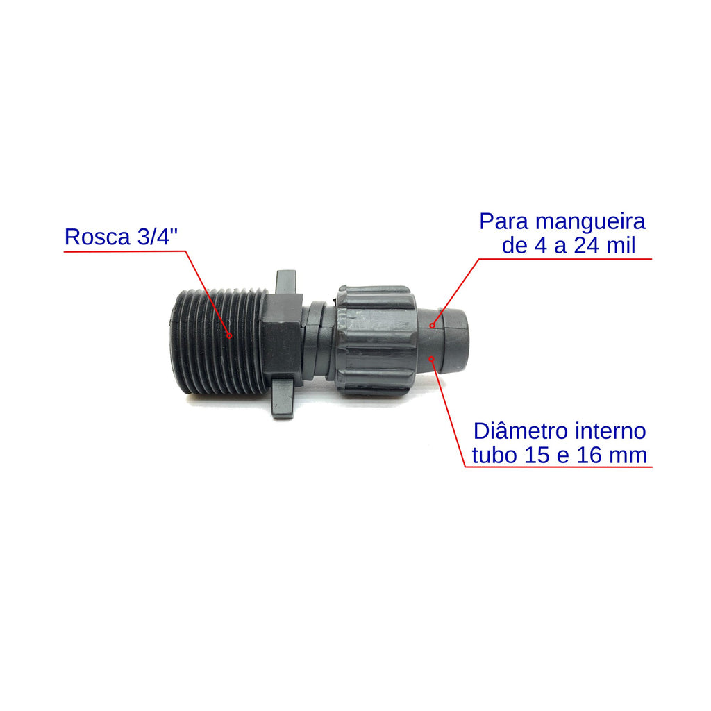Conector Inicial com Rosca 3/4'' + Final de linha 16mm