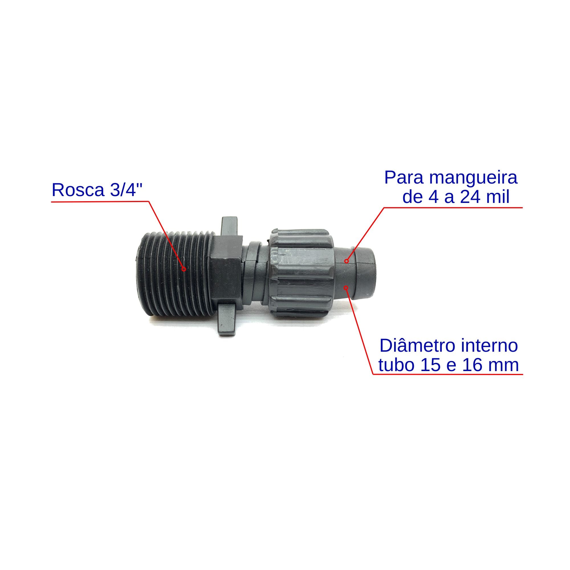 Conector Inicial com Rosca 3/4'' + Final de linha 16mm
