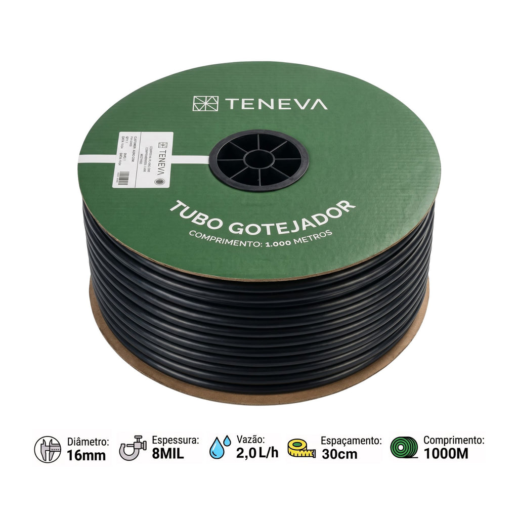 Fita Gotejadora Teneva NC 16mm 8MIL 2,0l/h x 30cm bobina com 1000m