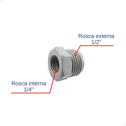 Bucha redução 1/2" Macho x 1/4" Fêmea p/ Irrigação
