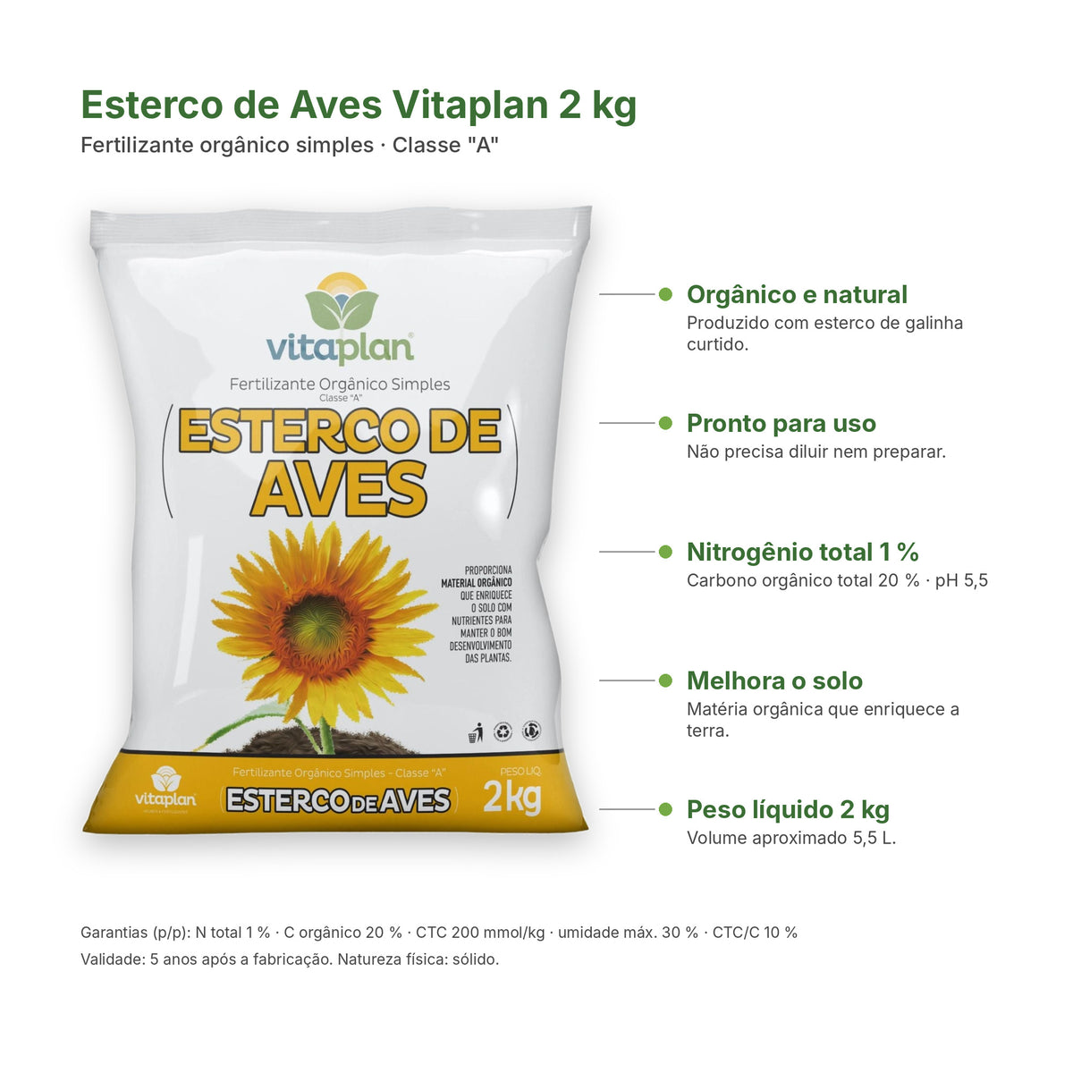 Esterco de Aves Vitaplan 2 kg Fertilizante Orgânico Natural