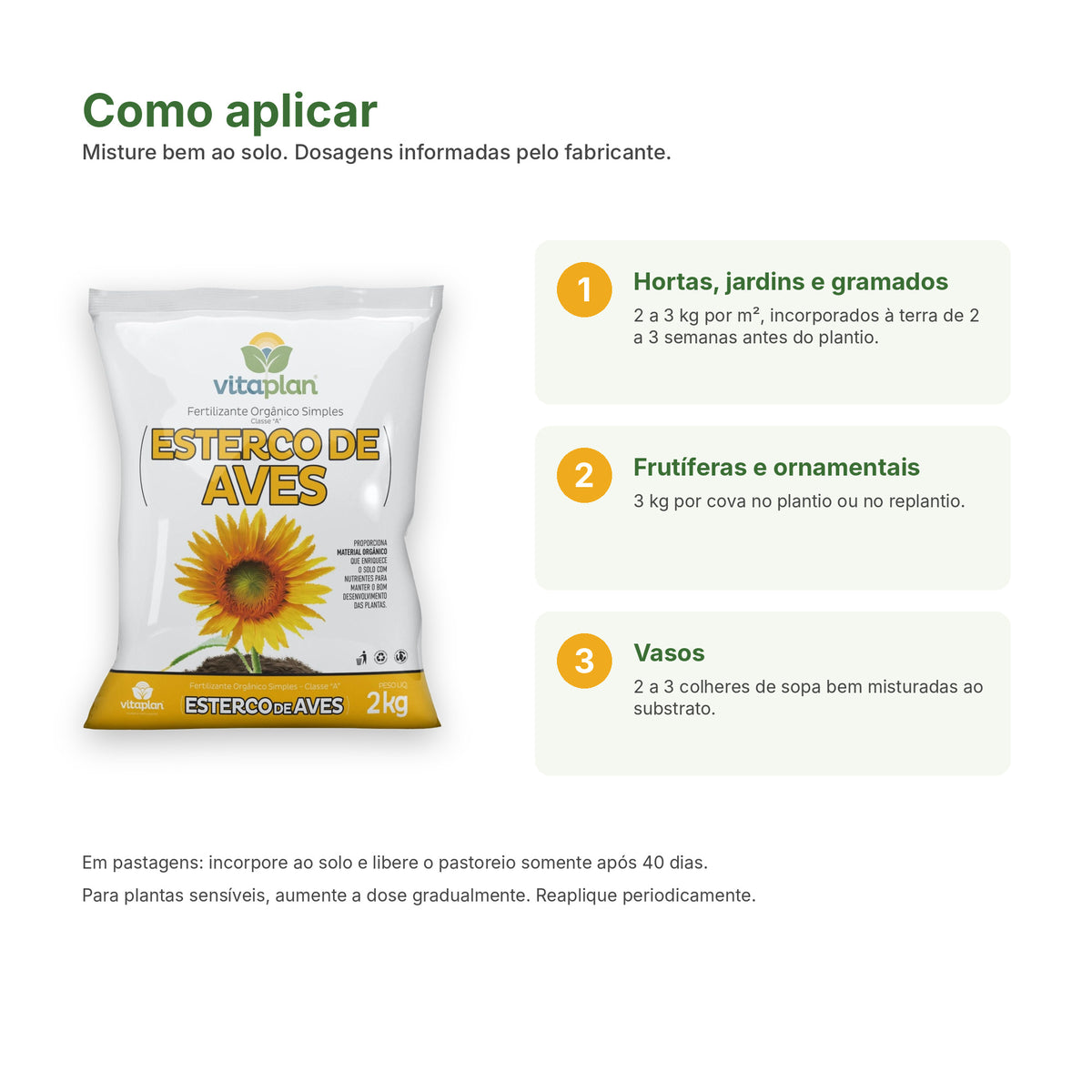 Esterco de Aves Vitaplan 2 kg Fertilizante Orgânico Natural