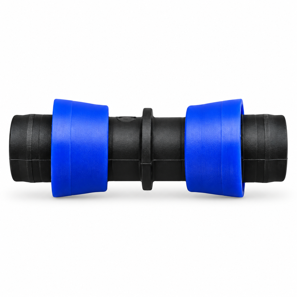 União 16mm com Anel Liso Azul para Irrigação por Gotejamento