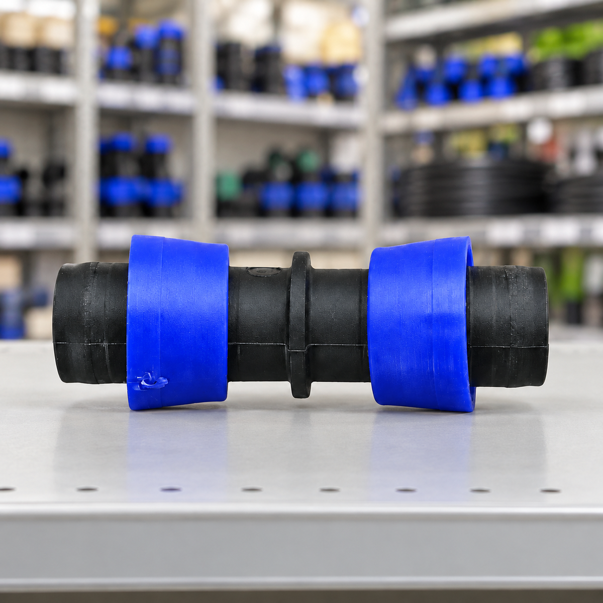 União 16mm com Anel Liso Azul para Irrigação por Gotejamento