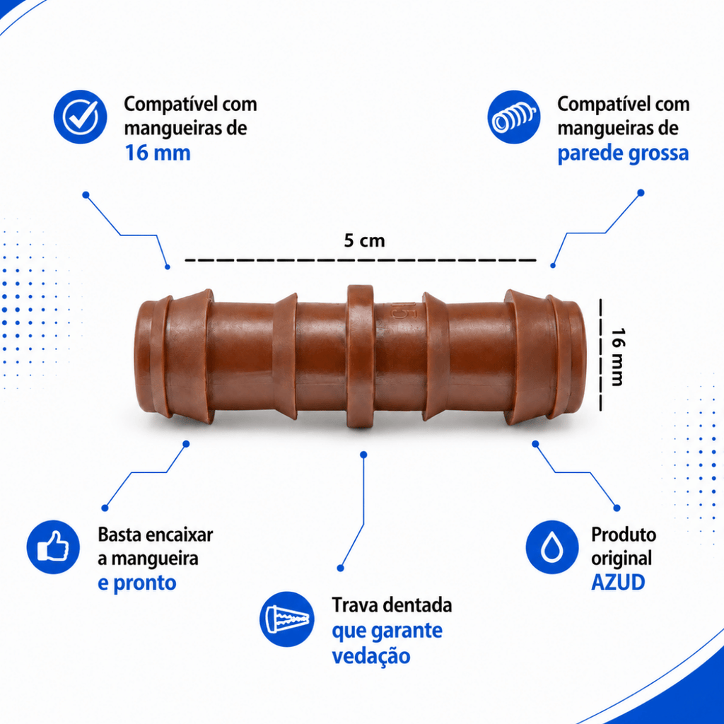 Conector União Dentado 16mm Azud - 100 unid.