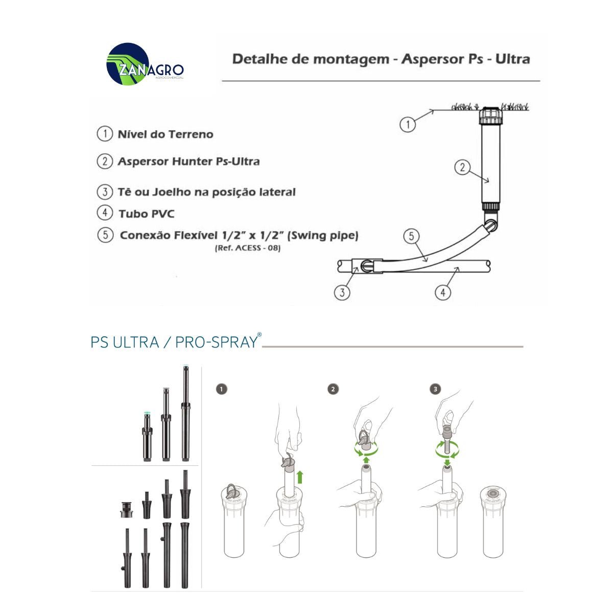 Aspersor Subterrâneo Pop - Up Hunter PS Ultra - 04 - Zanagro