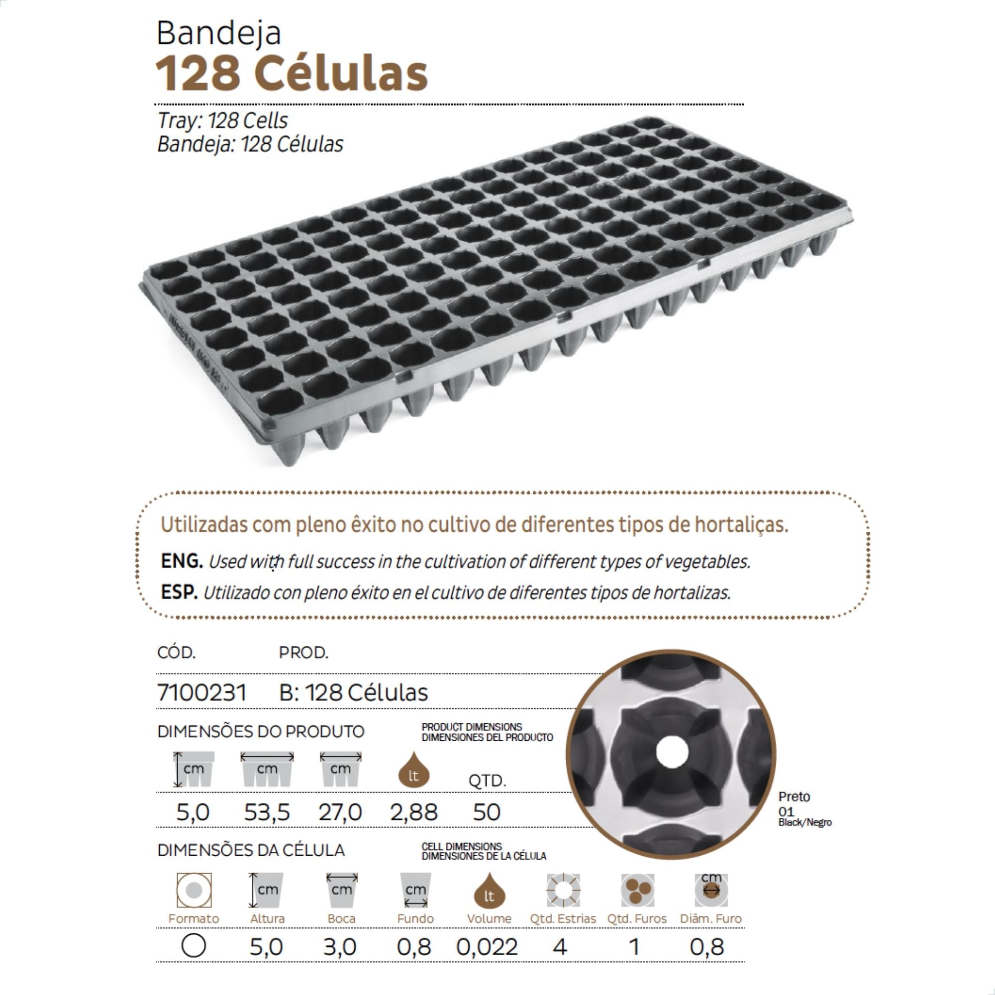 Bandeja para Mudas 128 Células Nutriplan - 100 unid. - Zanagro