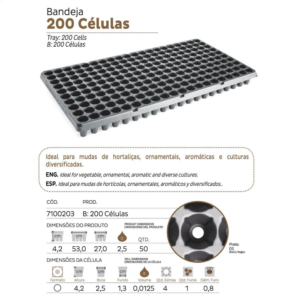 Bandeja para Mudas 200 Células Flexível Nutriplan - 100 unid. - Zanagro
