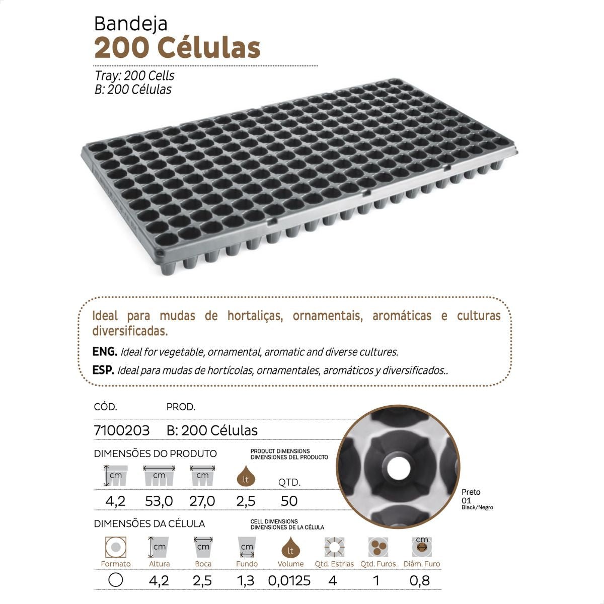 Bandeja para Mudas 200 Células Flexível Nutriplan - 100 unid. - Zanagro