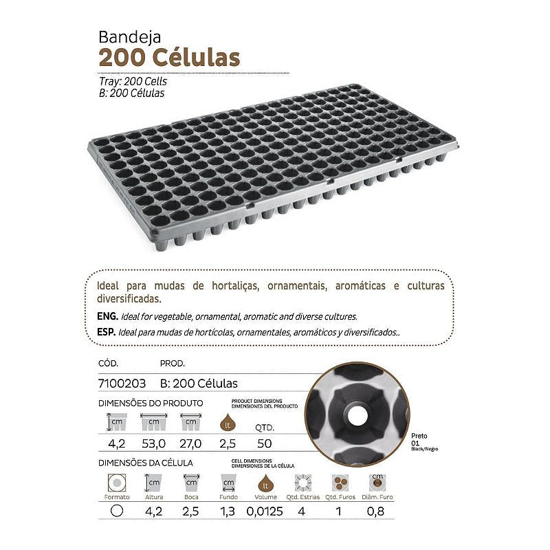 Bandeja para Mudas 200 Células Flexível Nutriplan - 50 unid. - Zanagro
