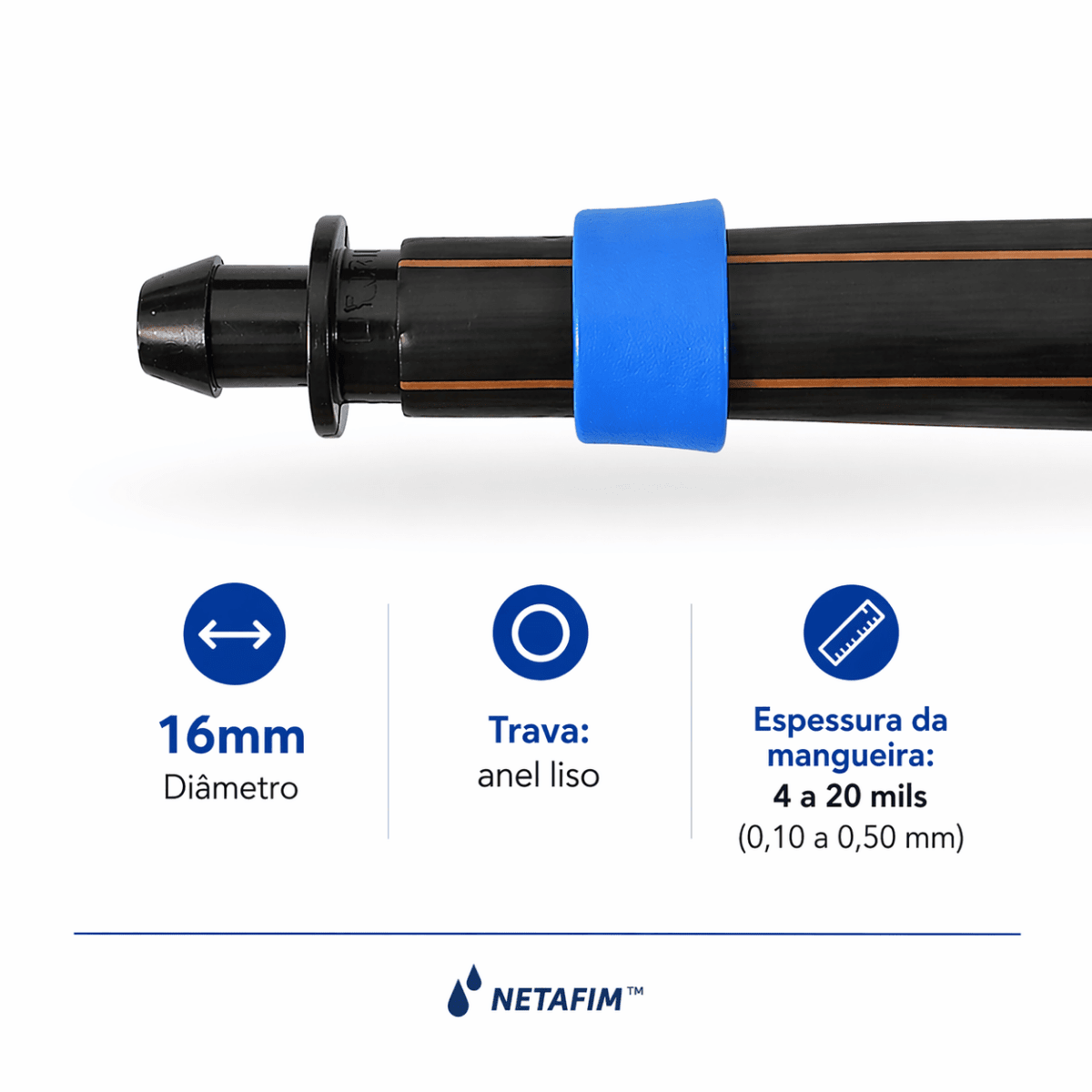 Conector Inicial 16mm com Anel Azul Netafim - 50 unid - Zanagro