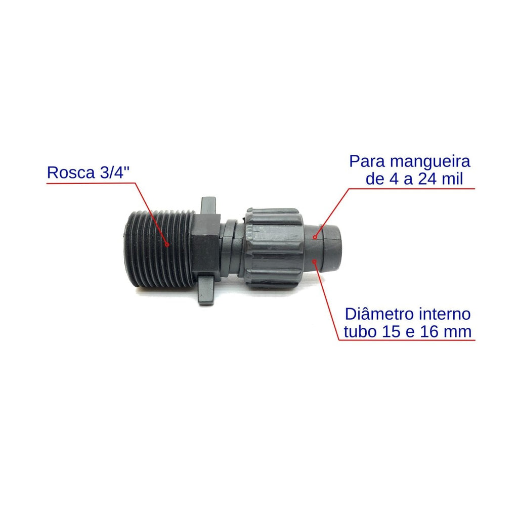Conector Inicial com Rosca 3/4'' + Final de linha 16mm - Zanagro