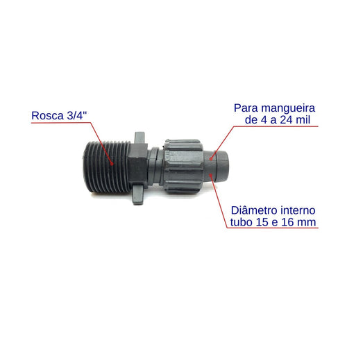 Conector Inicial com Rosca 3/4'' + Final de linha 16mm - Zanagro