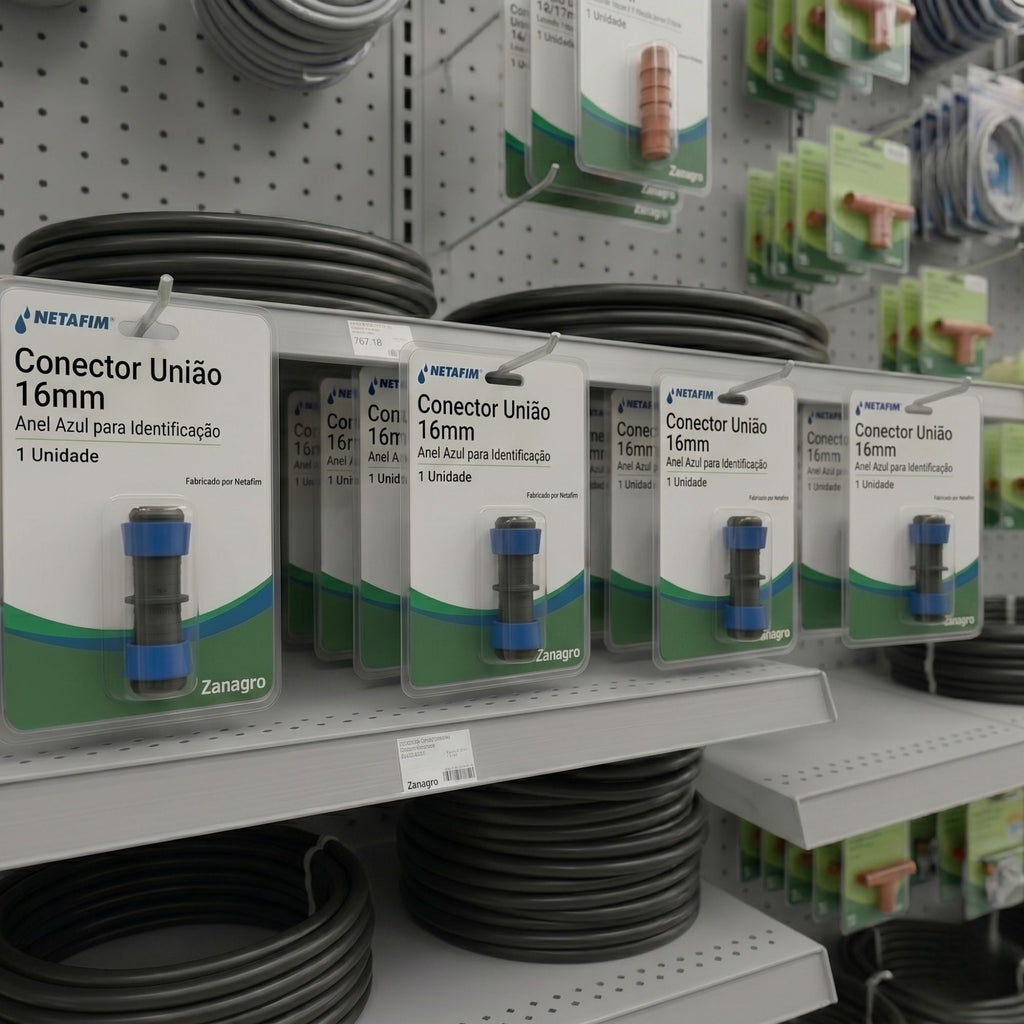 Conector União 16mm com Anel Azul Netafim - 50 unid. - Zanagro