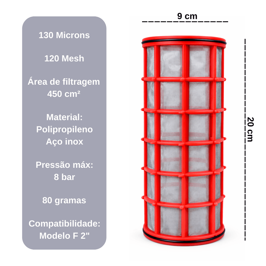 Elemento Filtrante Tela Inox 120 mesh Modelo F com Anel O'ring - Irritec - Zanagro