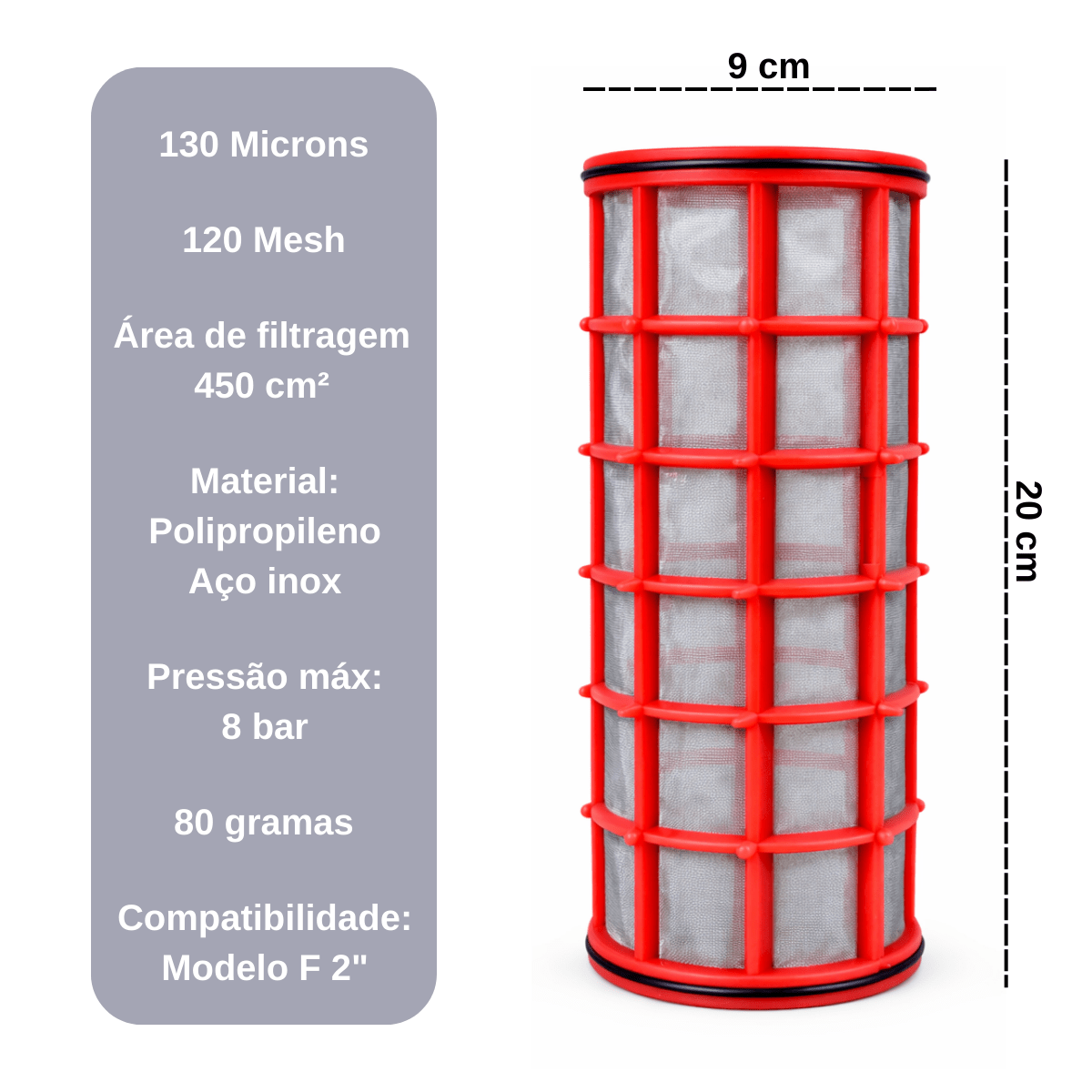 Elemento Filtrante Tela Inox 120 mesh Modelo F com Anel O'ring - Irritec - Zanagro
