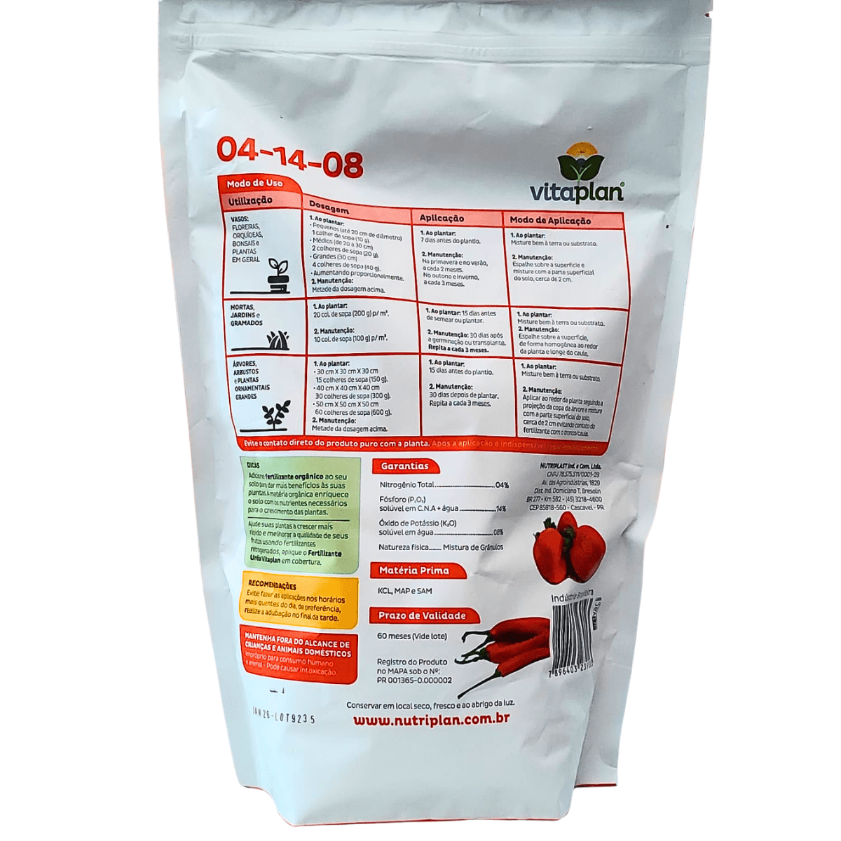 Fertilizante Mineral NPK 4 - 14 - 8 Vitaplan 1kg (Pouch) - Zanagro