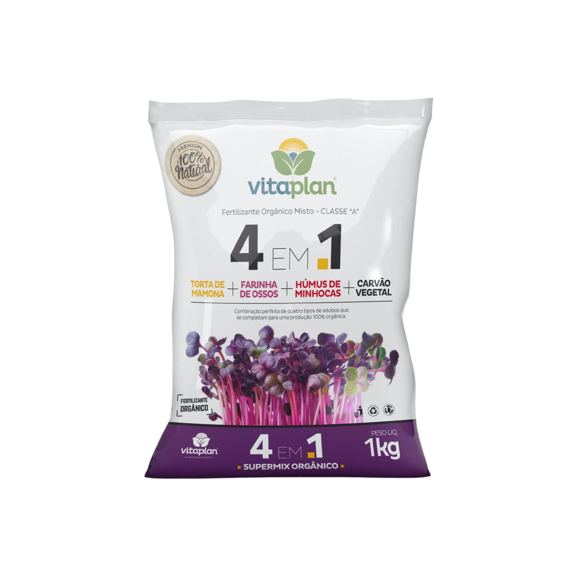 Fertilizante Orgânico 4 em 1 Vitaplan 1kg - Zanagro