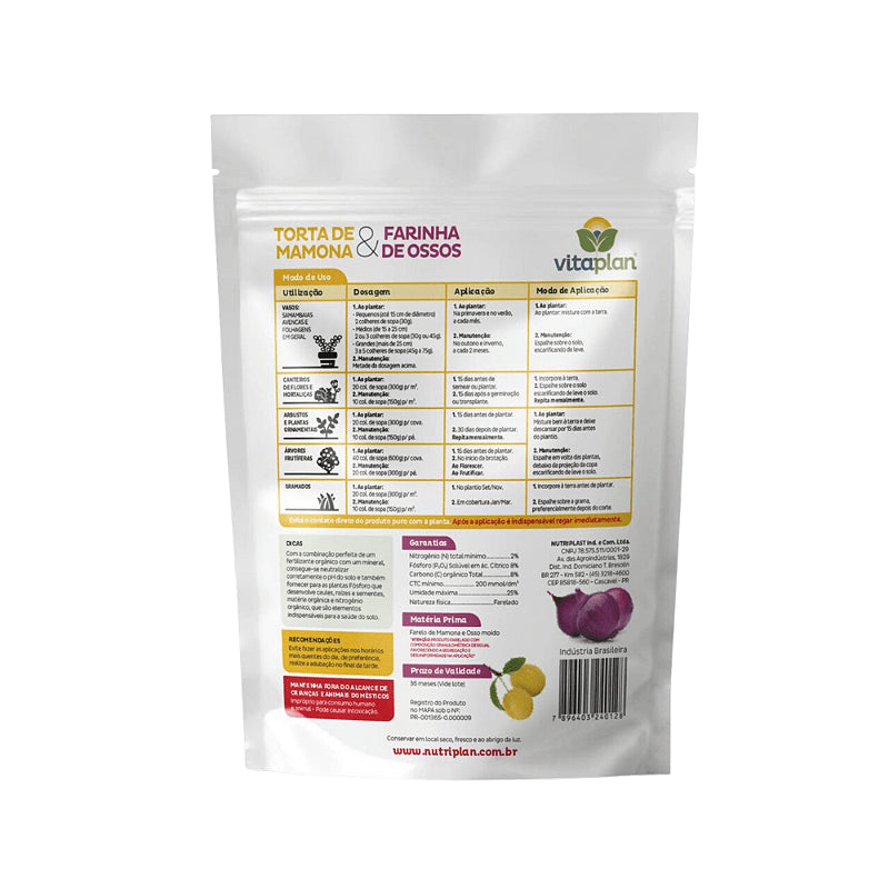 Fertilizante Torta de Mamona + Farinha de Osso 1 kg Pouch - Vitaplan - Zanagro