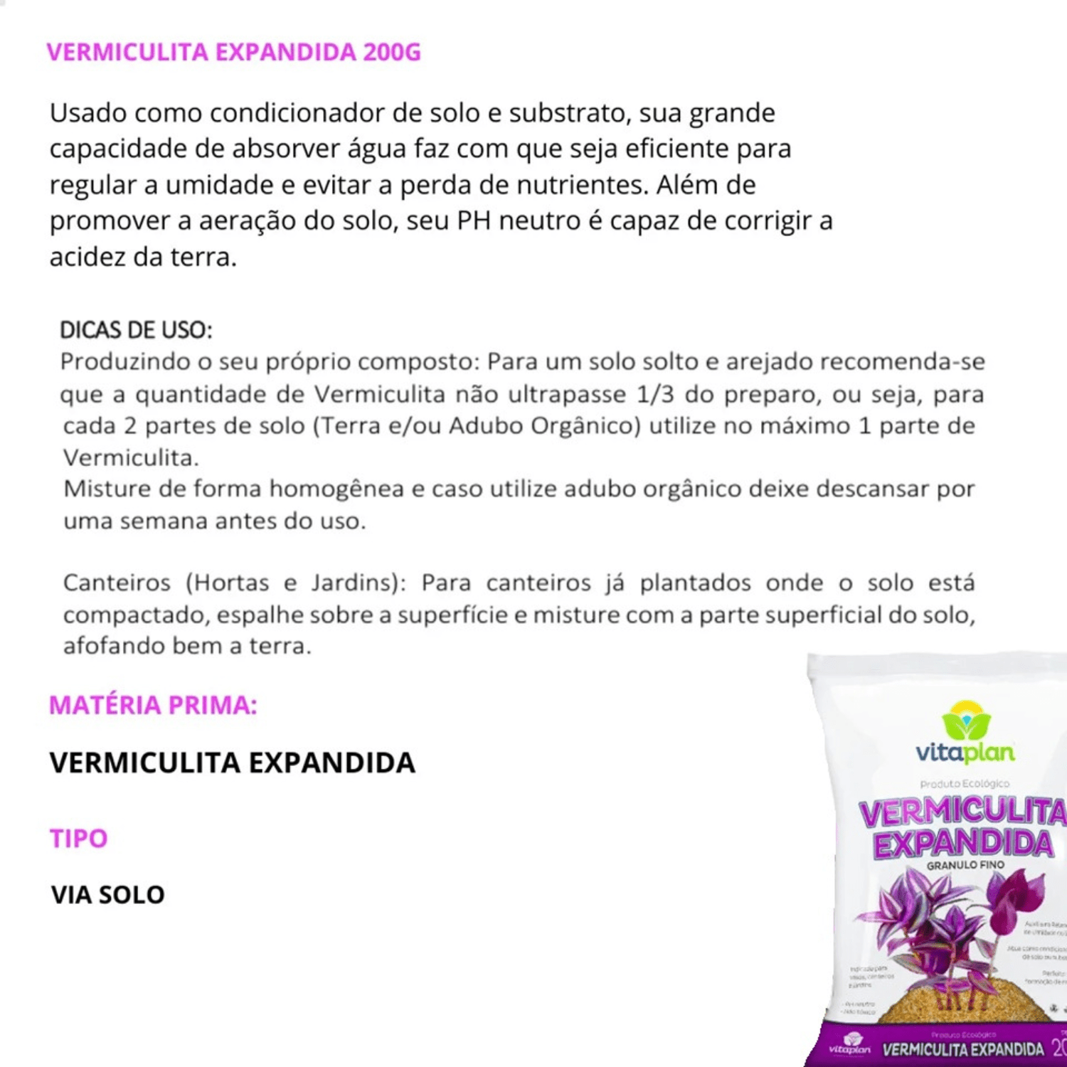 Fertilizante Vermiculita 200g - Vitaplan - Zanagro