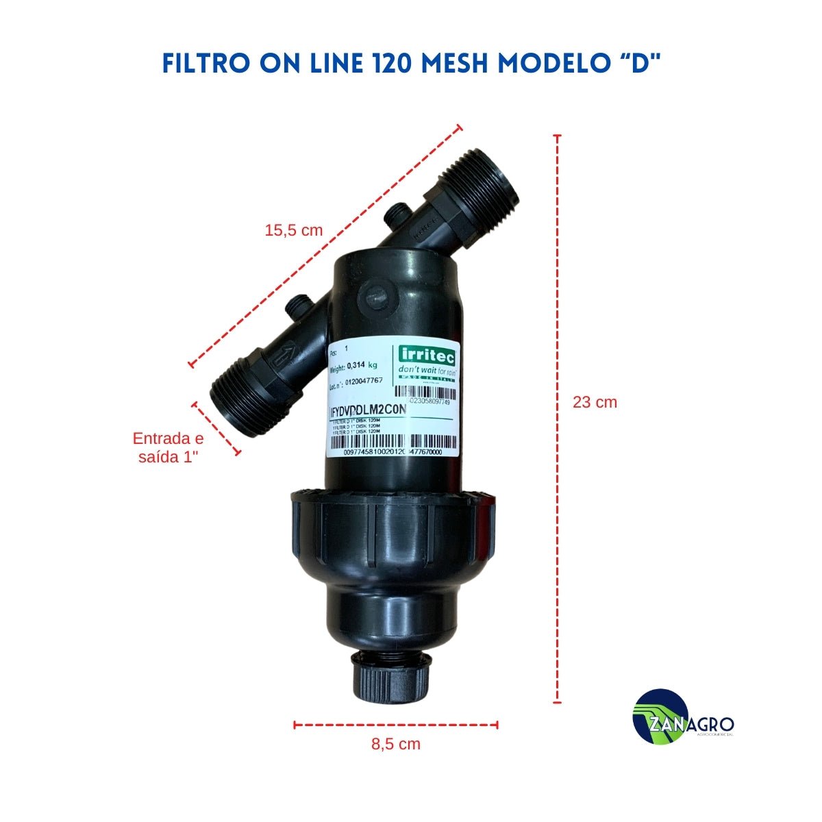 Filtro de Disco Modelo D 120 Mesh 5 m³/h 1" - Irritec - Zanagro