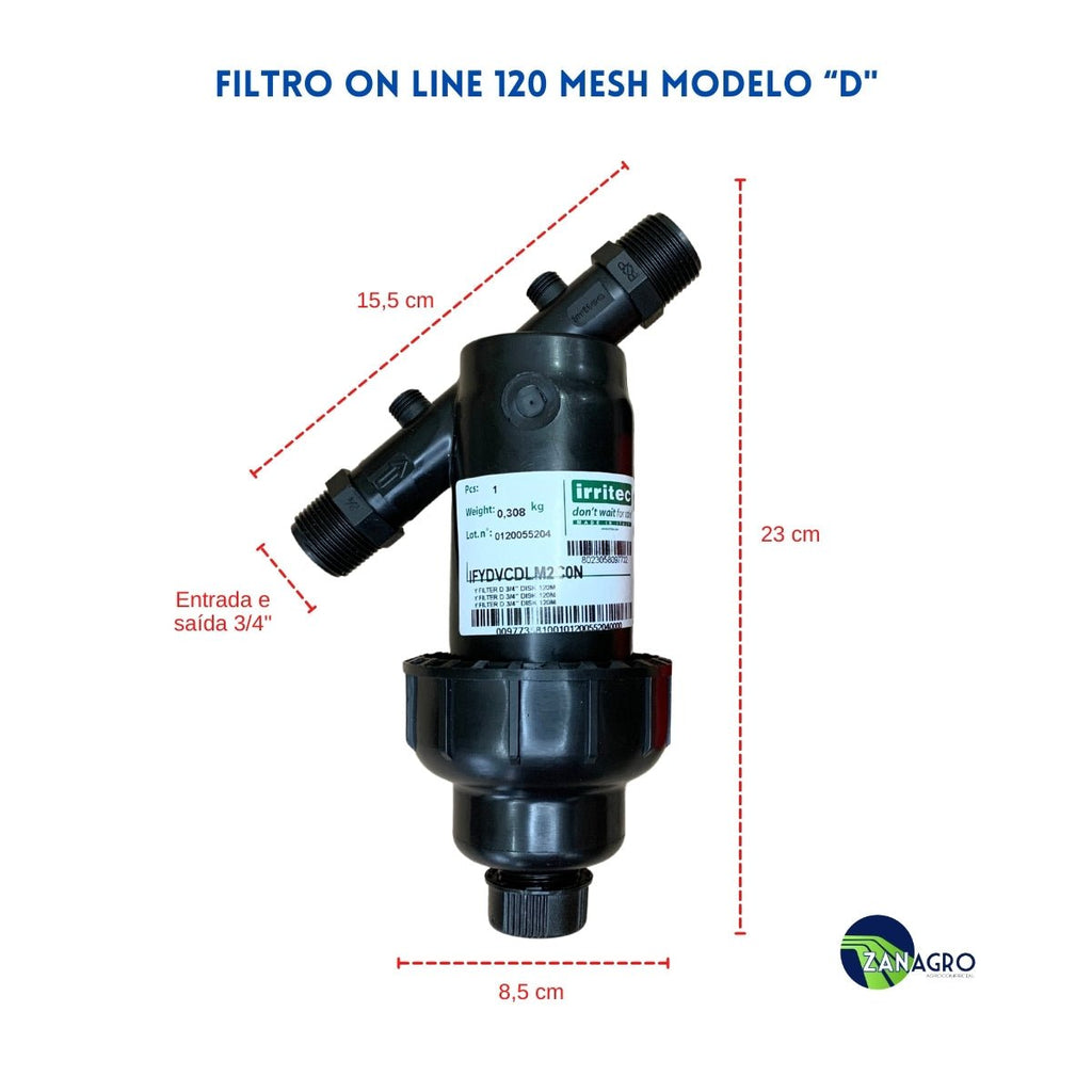 Filtro de Disco Modelo D 120 Mesh 5 m³/h 3/4" - Irritec - Zanagro