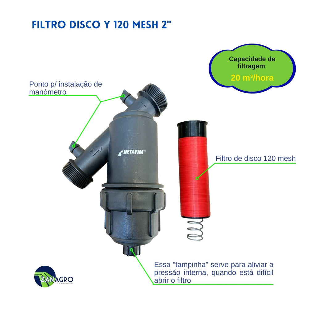 Filtro de Disco Modelo Y 120 Mesh 2" 20 m³/h – Netafim - Zanagro