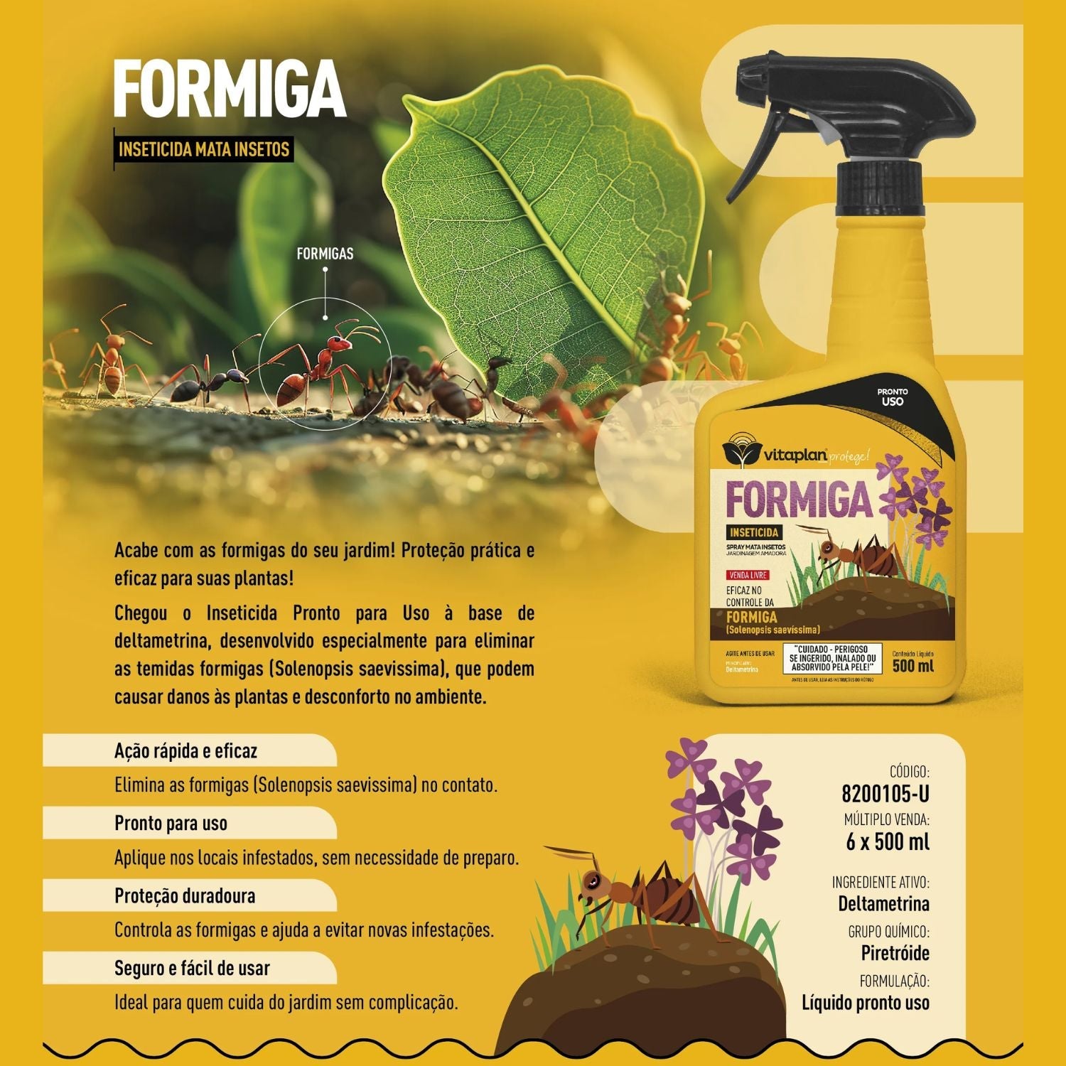 Inseticida para Formigas Pronto Uso 500ml - Vitaplan - Zanagro