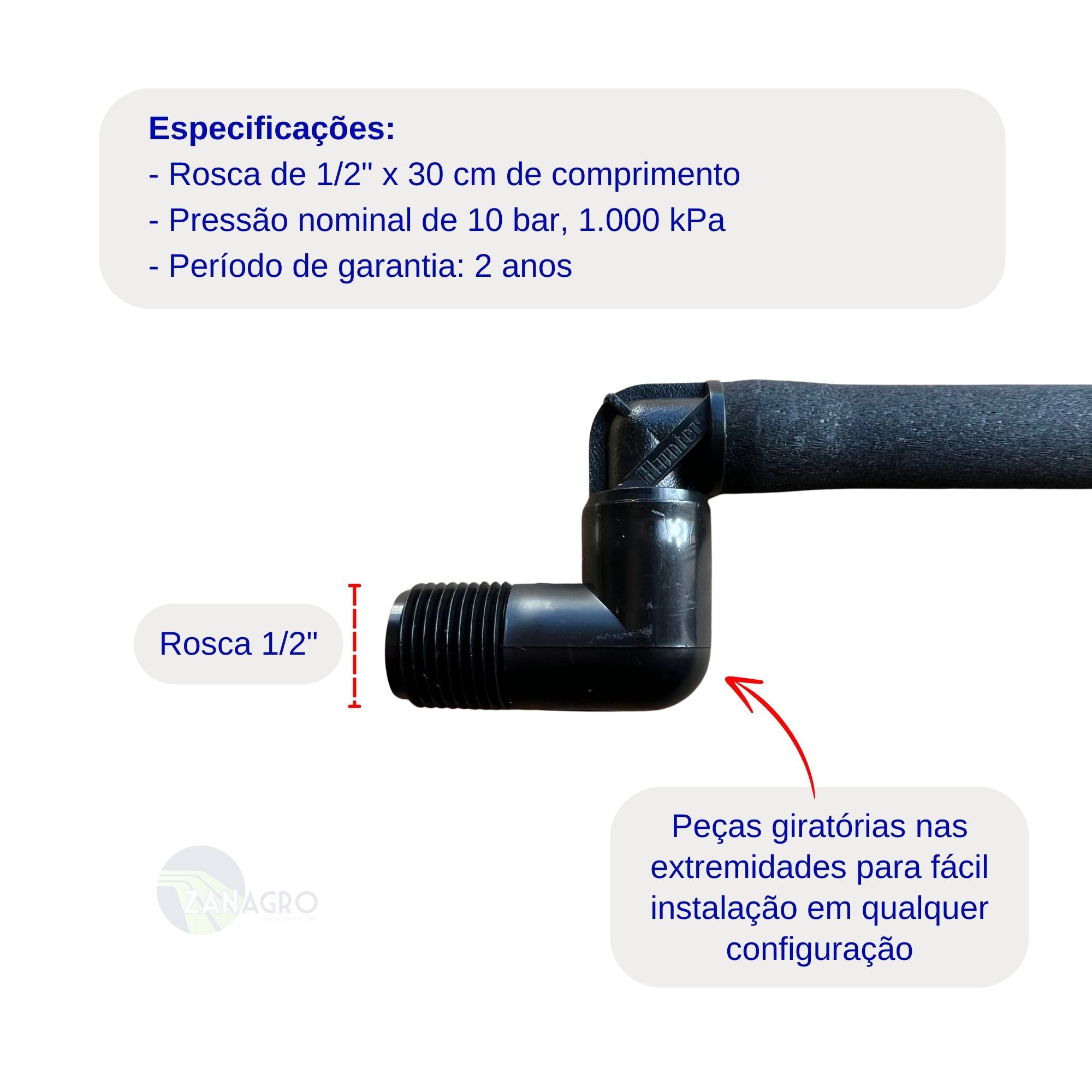 Junta Articulada 30cm 1/2" Hunter (Swing Joint) - 10 unid. - Zanagro