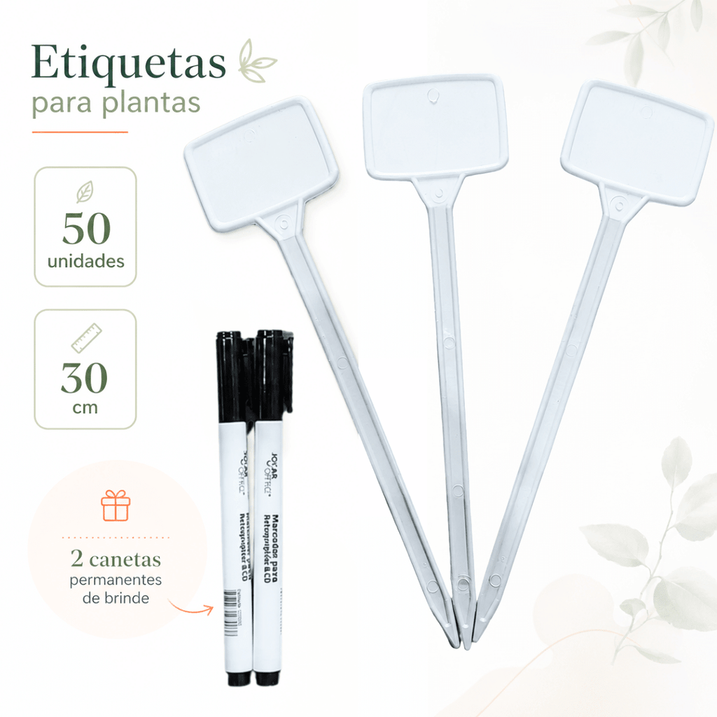 Kit 50 Identificador de Plantas 30cm Nutriplan Branco + 2 Canetas - Zanagro