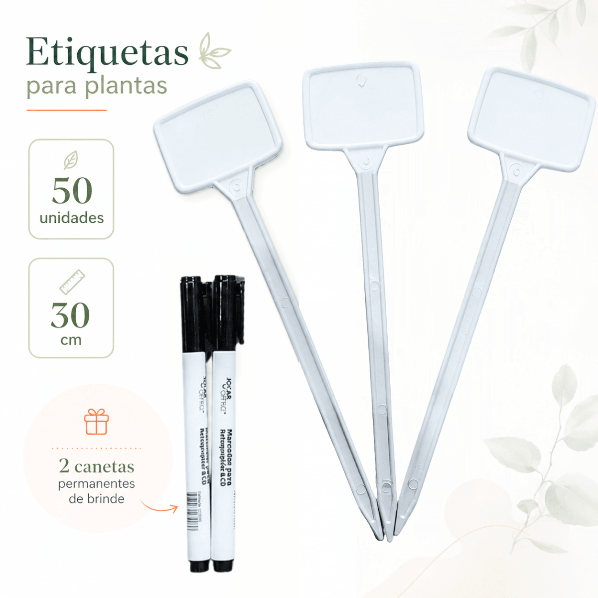 Kit 50 Identificador de Plantas 30cm Nutriplan Branco + 2 Canetas - Zanagro