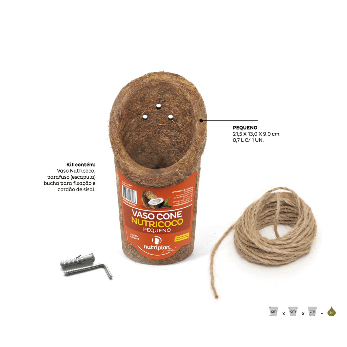 Kit 6 Vasos Fibra Coco Nutriplan Cone Para Jardim Vertical - Zanagro