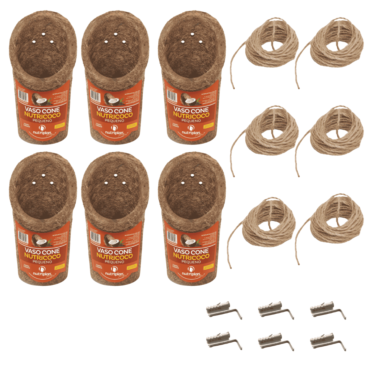 Kit 6 Vasos Fibra Coco Nutriplan Cone Para Jardim Vertical - Zanagro