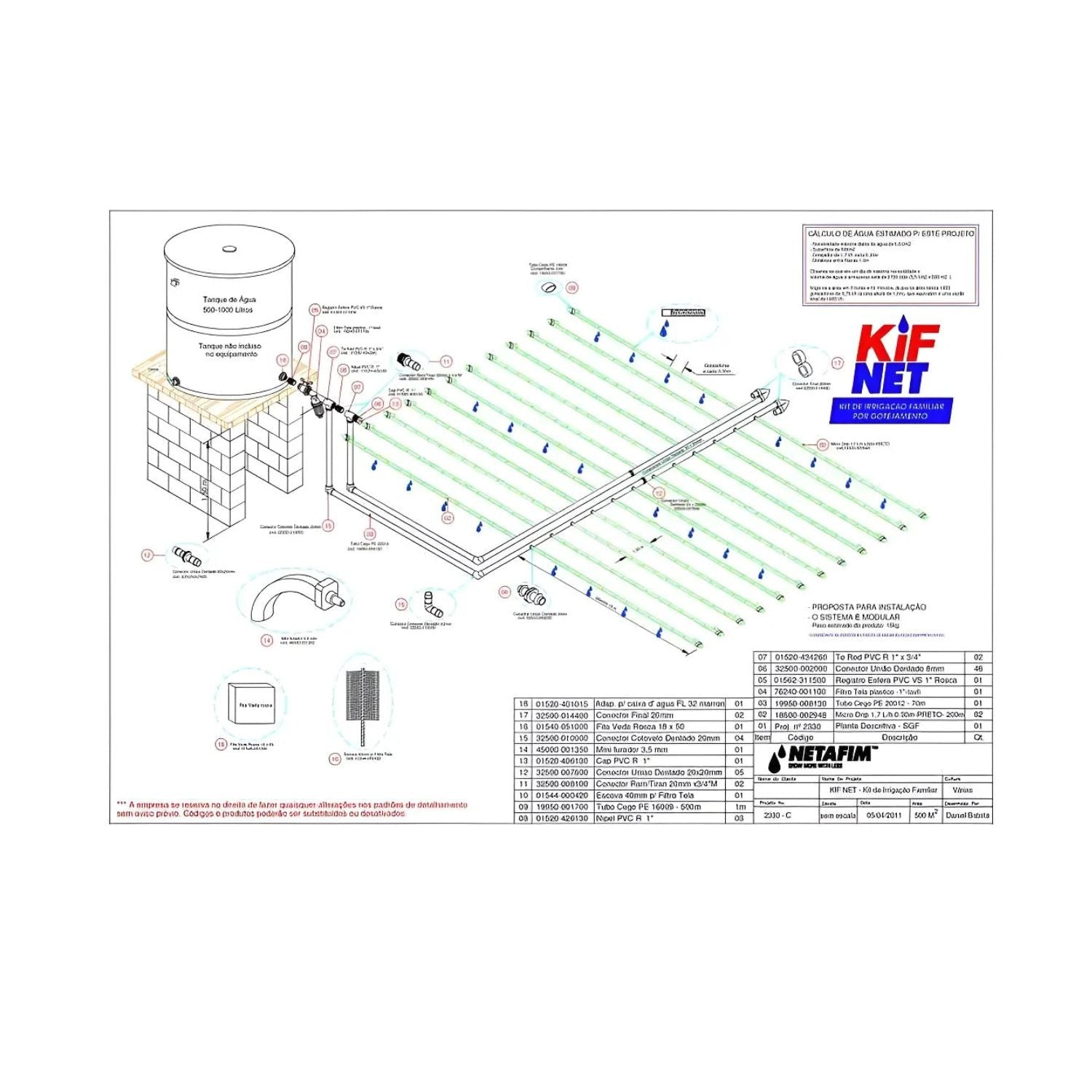 Kit Irrigação Familiar Por Gotejamento Kifnet 500 m² - Netafim - Zanagro