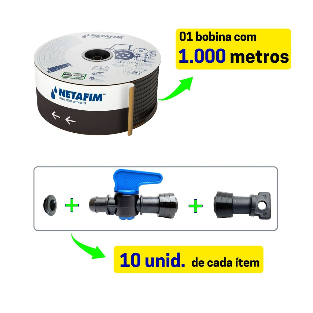 Kit Irrigação por Gotejamento (1.000m tubo + Conexões com Anel Liso) - Zanagro