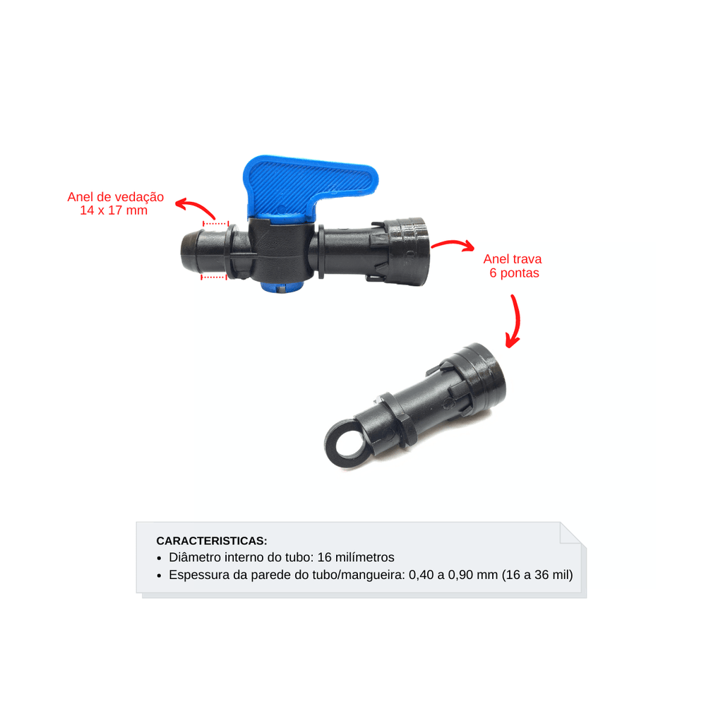 Kit Registro Inicial com Anel 6P + Chula + Fim de Linha - 100 unid. - Zanagro