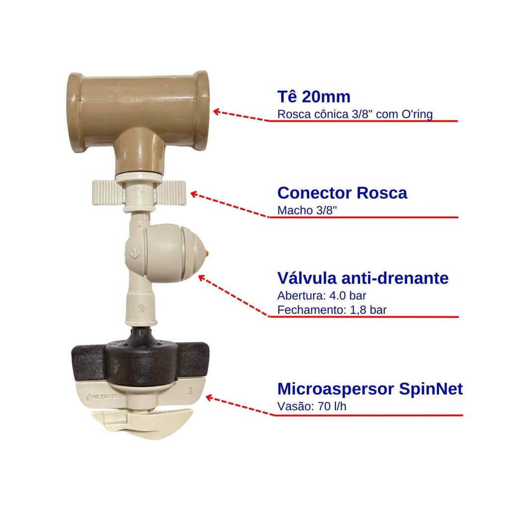 Kit Spinnet + Válvula Anti-drenante + Conector 3/8" + Tê - Zanagro