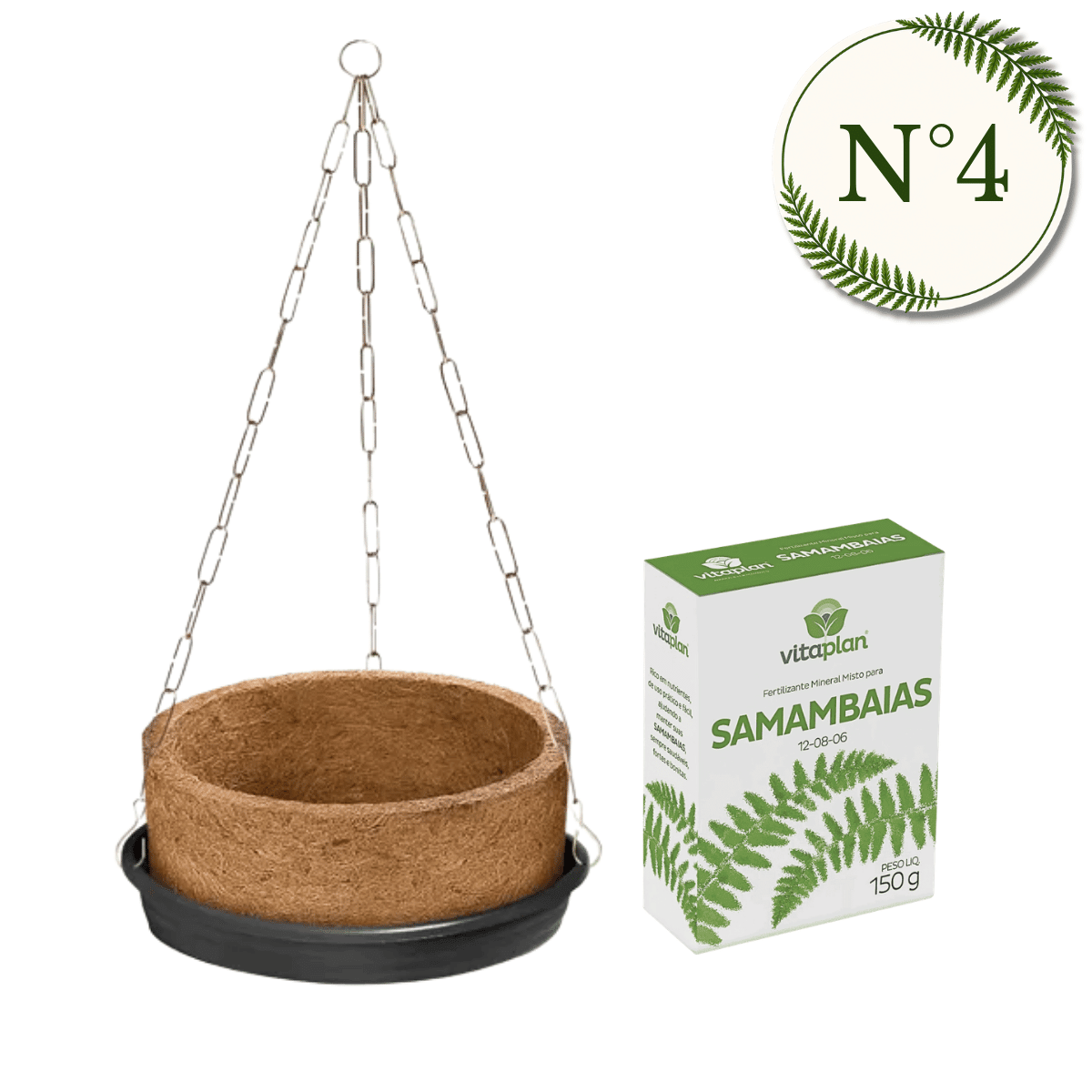 Kit Vaso Nutricoco Nutriplan com Prato e Corrente + Fertilizante Samambaia - Zanagro