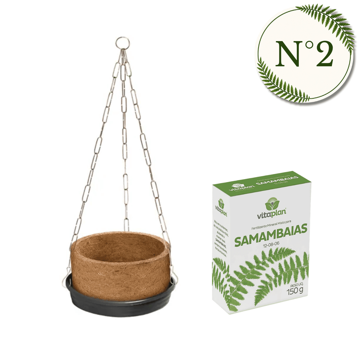 Kit Vaso Nutricoco Nutriplan com Prato e Corrente + Fertilizante Samambaia - Zanagro