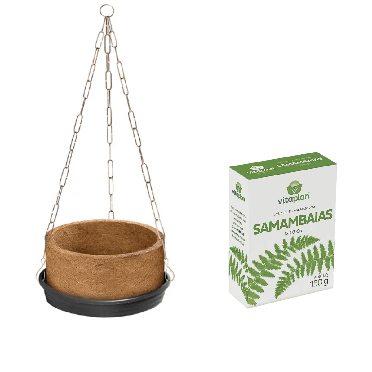 Kit Vaso Nutricoco Nutriplan com Prato e Corrente + Fertilizante Samambaia - Zanagro