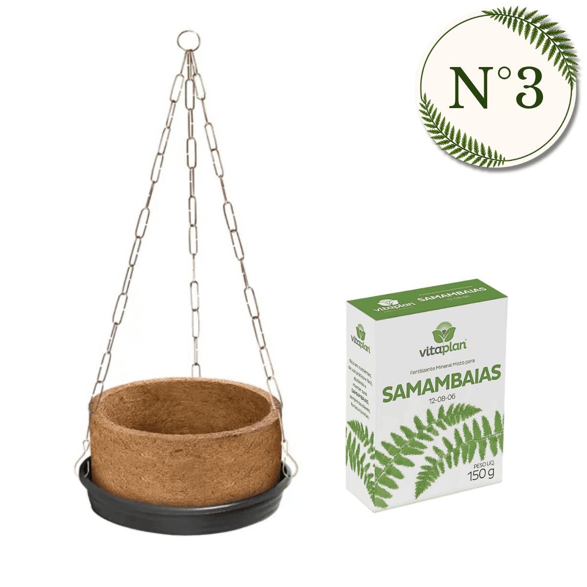 Kit Vaso Nutricoco Nutriplan com Prato e Corrente + Fertilizante Samambaia - Zanagro