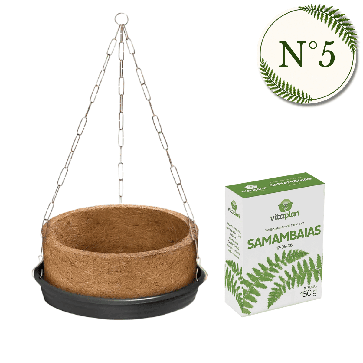 Kit Vaso Nutricoco Nutriplan com Prato e Corrente + Fertilizante Samambaia - Zanagro