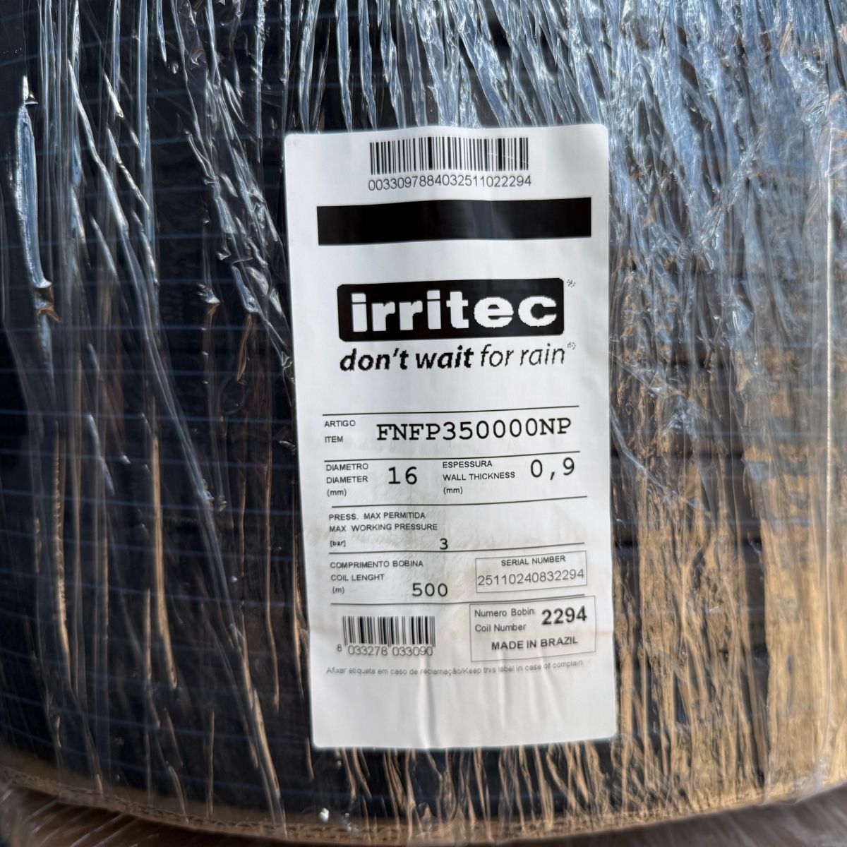 Mangueira Cega / Tubo PE 16mm PN30 500 metros - Irritec - Zanagro