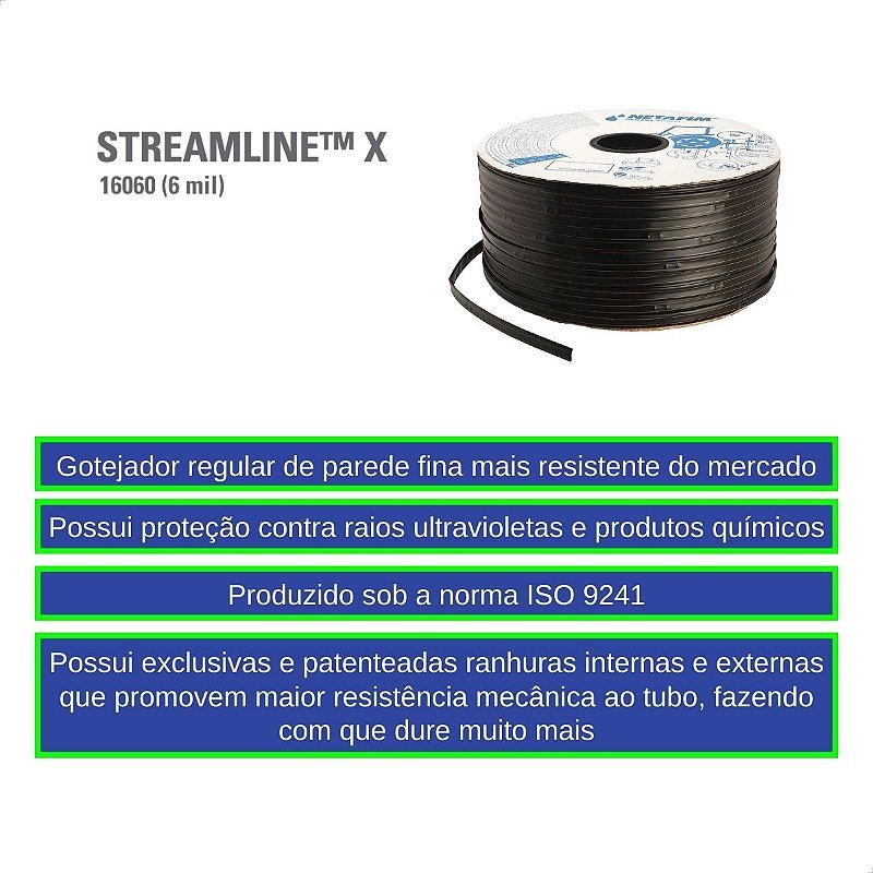 Mangueira de Gotejamento Netafim Streamline X 16060 (6mil) 1,6 l/h - 2.000 metros - Zanagro