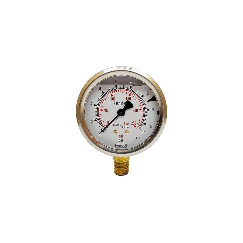 Manômetro com Glicerina 0 a 17 Bar 1/4" - Zanagro