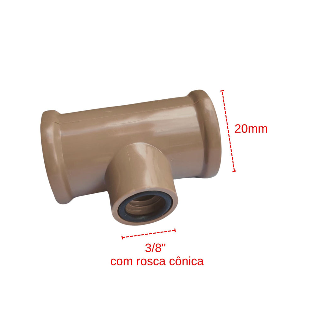 Tê 20mm com rosca cônica 3/8" com O'ring - 50 unid. - Zanagro