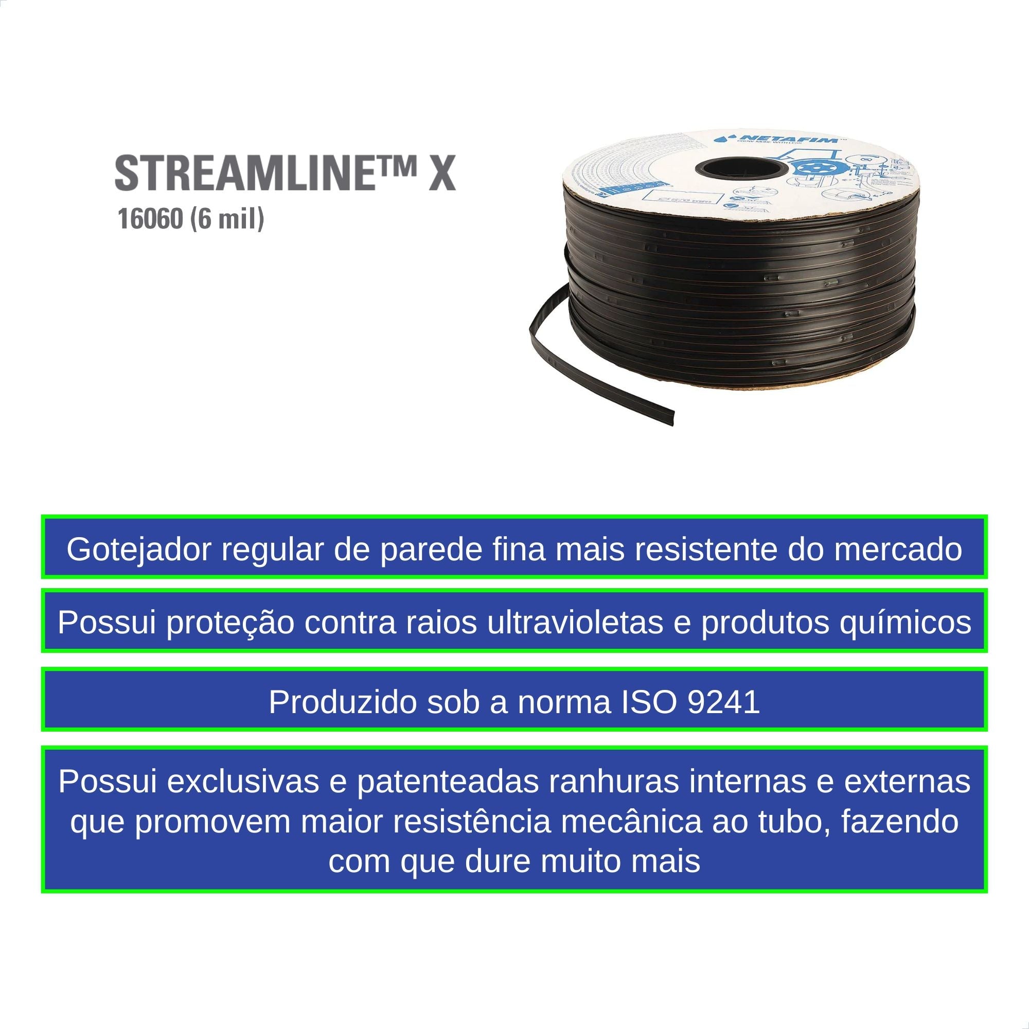 Tubo Gotejador Netafim Streamline X 16060 1,6 l/h 20cm - 2.600 metros - Zanagro